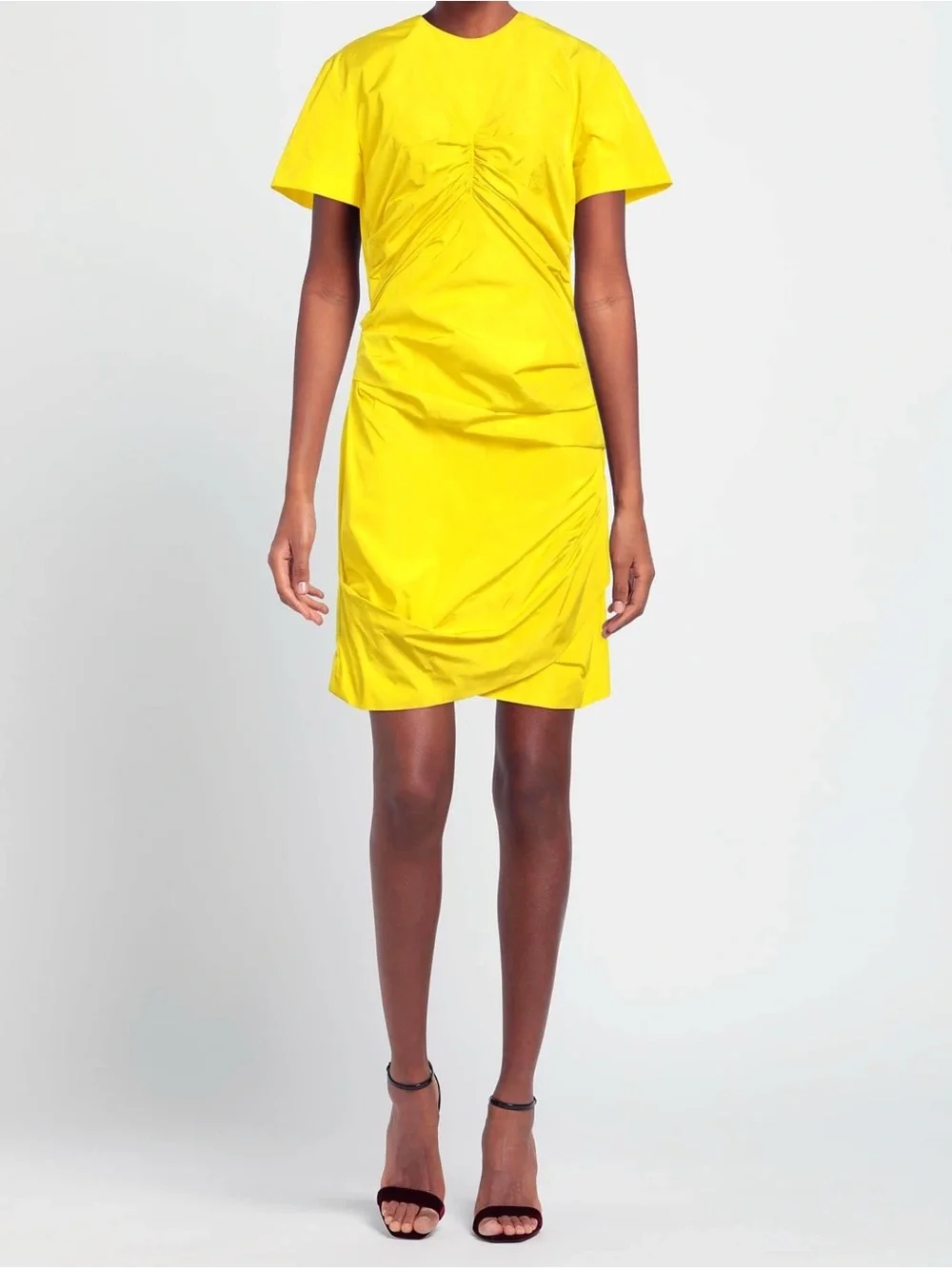 MSGM Bright Yellow Short-Sleeve Ruched Mini Dress - Picture 4 of 4
